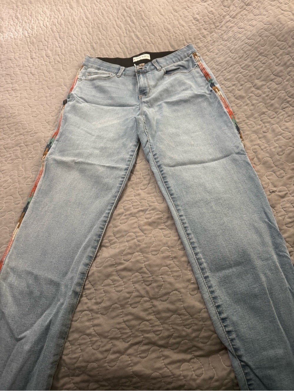 Knox Rose Light Blue Straight Leg Jeans with Multicolor Side Trim